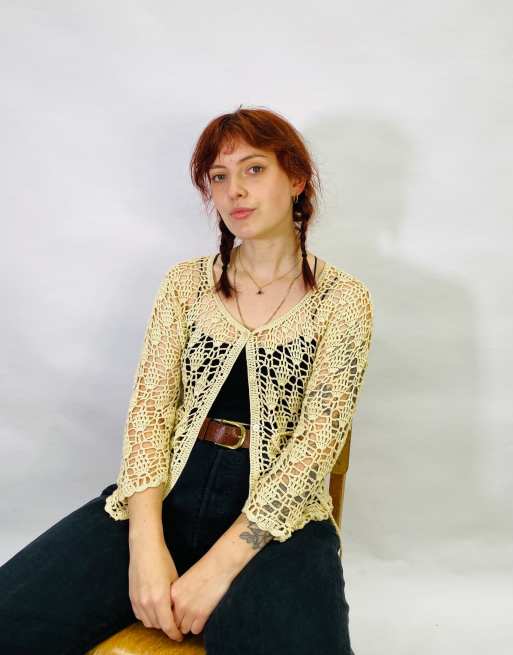 Vintage Size S Mesh Knitted Cardigan in Brown, 3 of 4