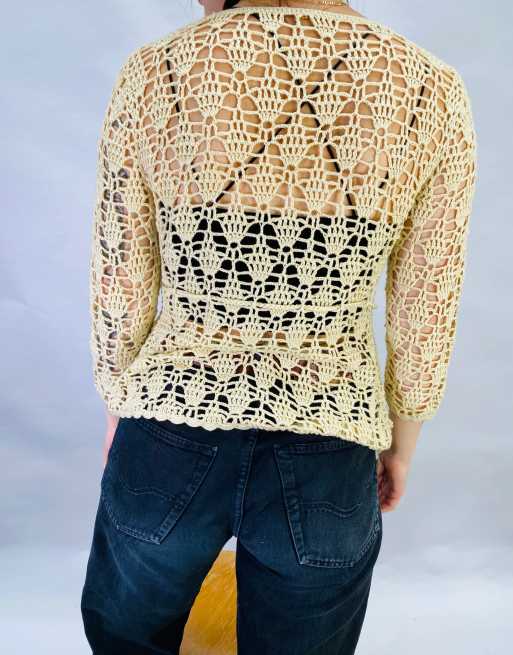 Vintage Size S Mesh Knitted Cardigan in Brown, 4 of 4
