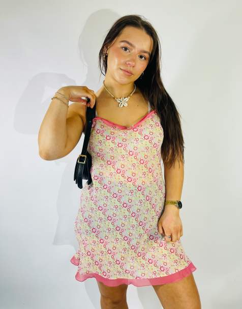 Vintage Size S Mesh Patterned Mini Slip Dress in Multi - view 1