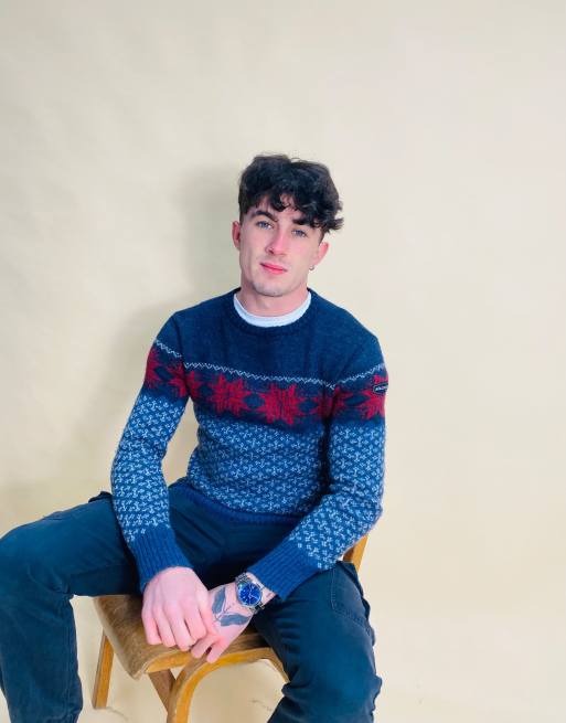 Vintage Size S Nordic Knitted Jumper In Blue