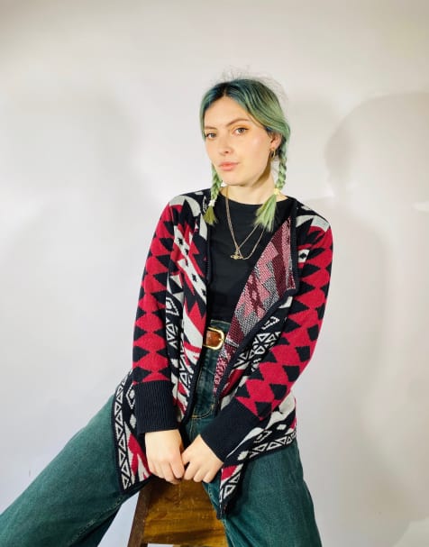 Vintage size s patterned cardigan in multi - view 1