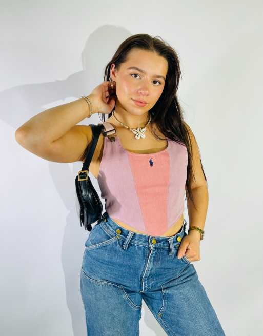 Vintage Size S Polo Ralph Lauren Denim Corset In Pink