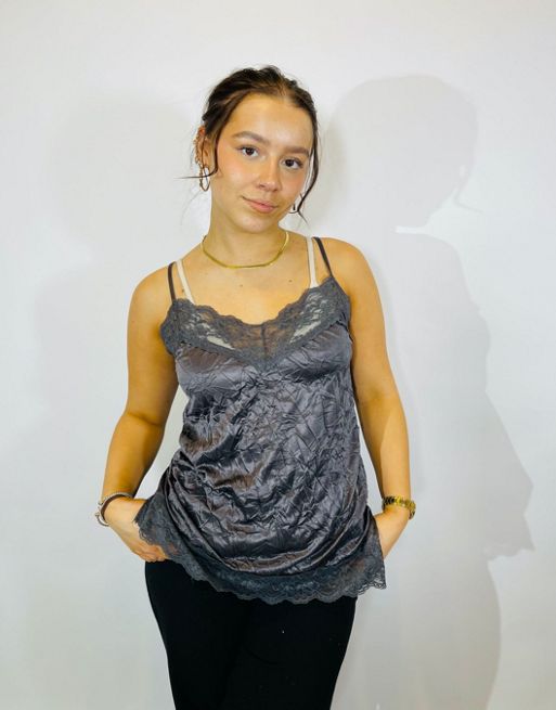  Vintage size s satin cami top in silver in silver