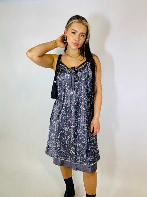 Vintage Size S satin floral midi slip dress in multi - view 1
