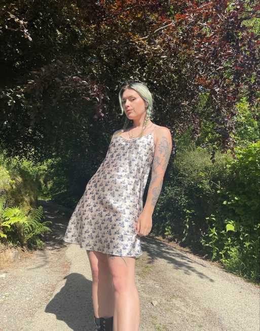 Vintage Size S satin floral mini slip dress in multi