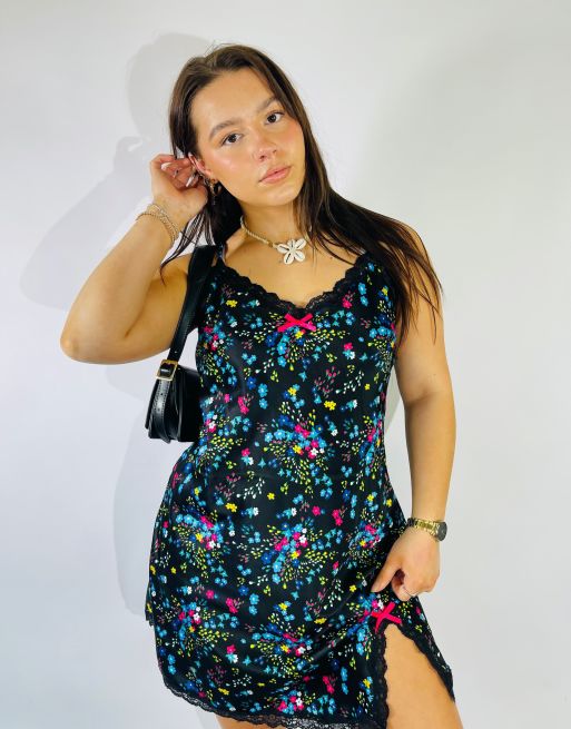 Vintage Size S Satin Floral Mini Slip Dress in Multi, 2 of 4