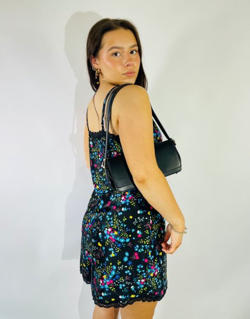 Vintage Size S Satin Floral Mini Slip Dress in Multi, 4 of 4