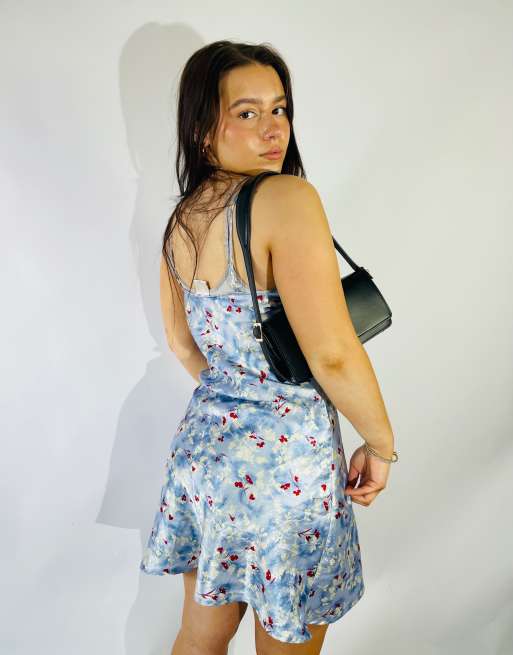 Vintage Size S Satin Floral Mini Slip Dress in Multi, 4 of 4