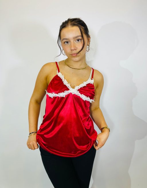  Vintage size s satin lace cami top in red in red