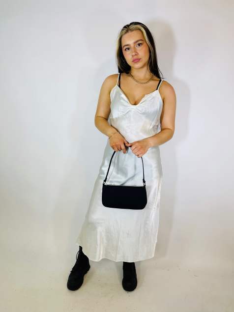 Vintage Size S satin maxi slip dress in white - view 1