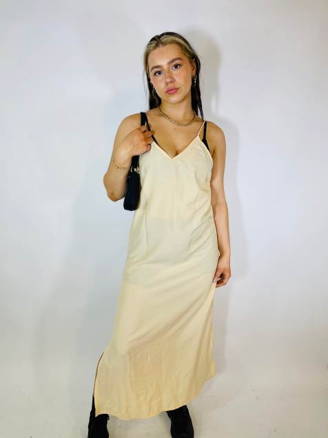 Vintage Size S satin midi slip dress in beige - view 1