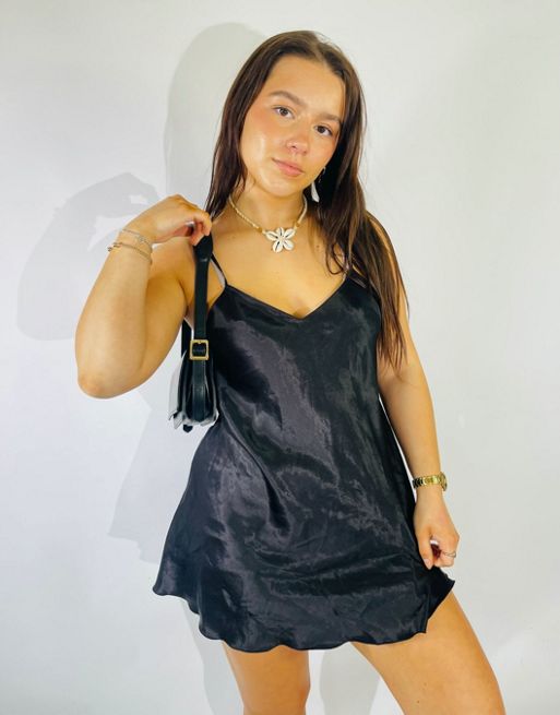  Vintage Size S Satin Mini Slip Dress in Black