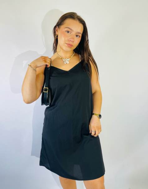 Vintage Size S Satin Mini Slip Dress in Black - view 1