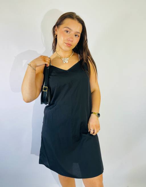 Vintage Size S Satin Mini Slip Dress in Black