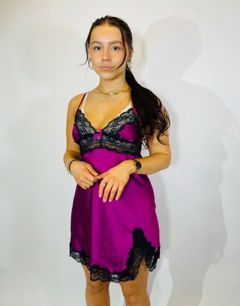 Vintage size s satin mini slip dress in purple in purple - view 1