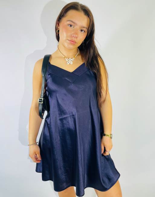 Vintage Size S Satin Mini Slip Dress in Purple