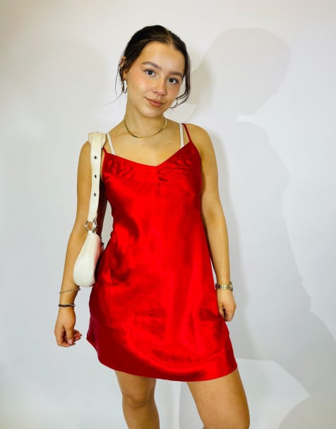 Vintage size s satin mini slip dress in red in red - view 1