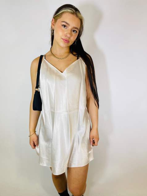 Vintage Size S satin mini slip dress in white - view 1