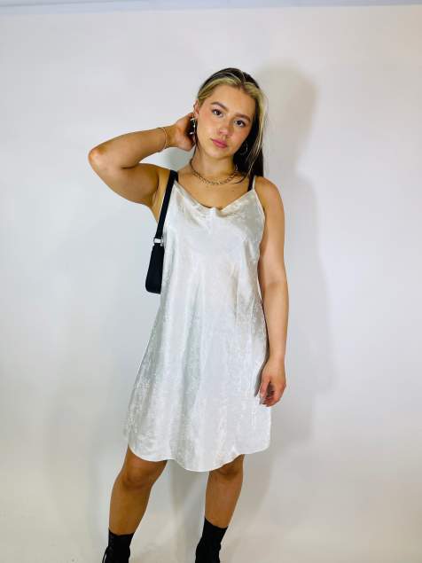 Vintage Size S satin mini slip dress in white - view 1
