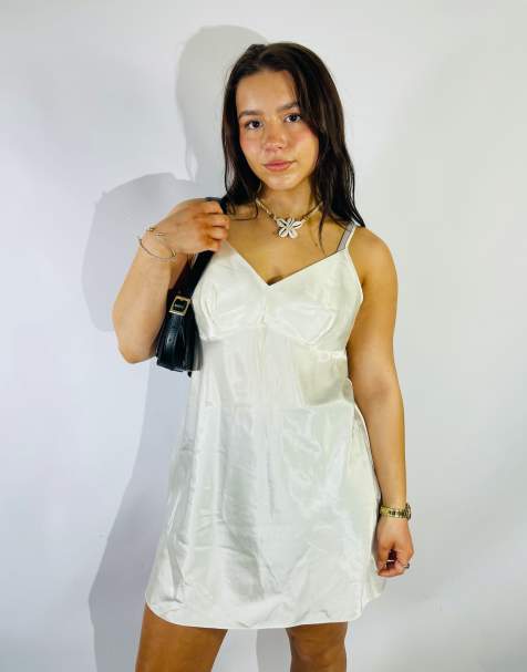 Vintage Size S Satin Mini Slip Dress in White - view 1