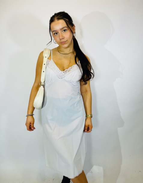 Vintage size s sheer lace midi slip dress in white - view 1