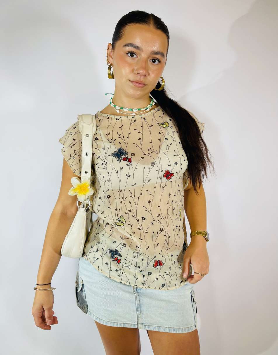 Vintage Size S Sheer Mesh Top in Neutral