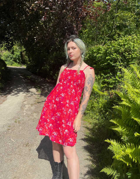 Vintage Size S shirred floral mini summer dress in multi - view 1