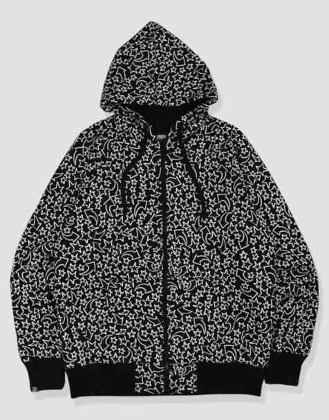 Vintage size S Stussy stars and arrows full-zip hoodie in black - view 1