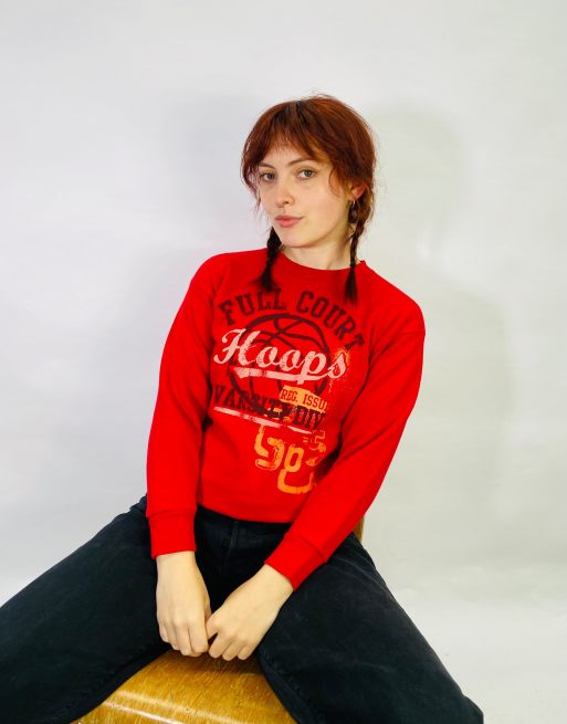 Vintage Size S USA Varsity Basketball Sweatshirt in Red