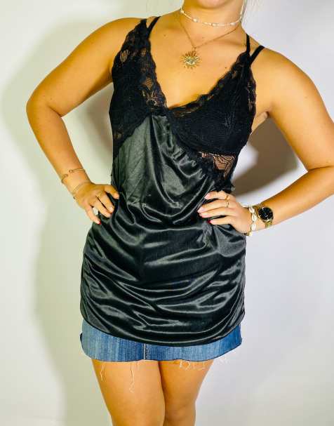 Vintage Size S Y2K Black Lace Cami Top In Black - view 1