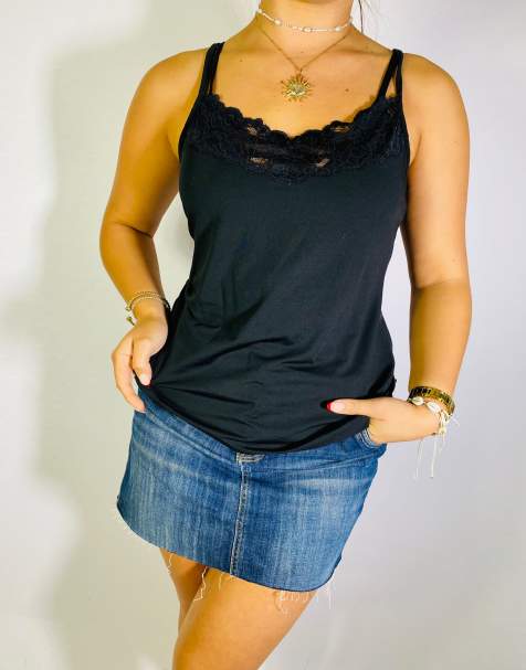 Vintage Size S Y2K Black Lace Cami Top In Black - view 1