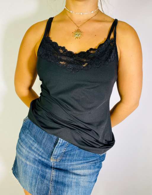 Vintage Size S Y2K Black Lace Cami Top In Black, 3 of 4