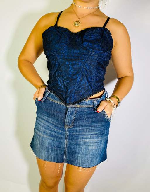 Vintage Size S Y2K C Cup Lace Corset Top In Blue
