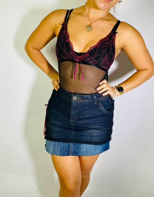 Vintage Size S Y2K Floral Embellished Top In Black