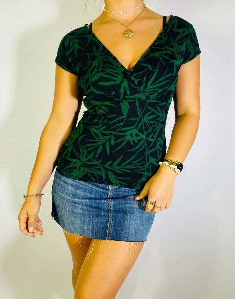 Vintage Size S Y2K Floral Top In Black - view 1
