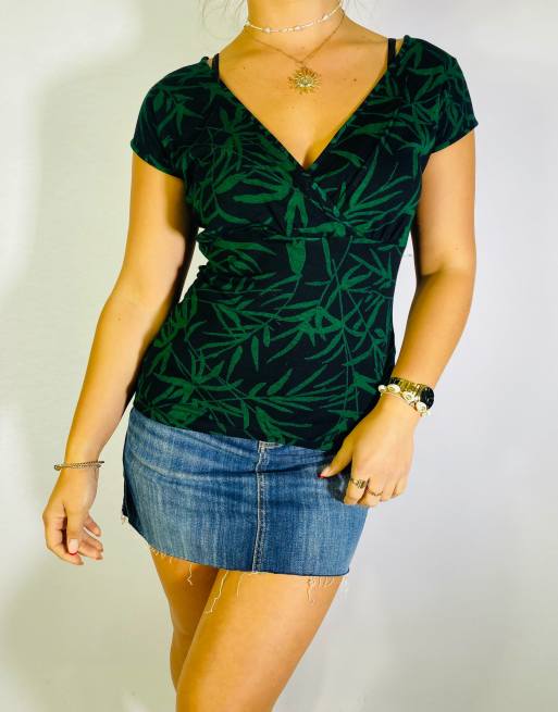 Vintage Size S Y2K Floral Top In Black