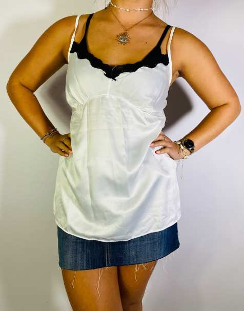 Vintage Size S Y2K Lace Cami Top In White - view 1