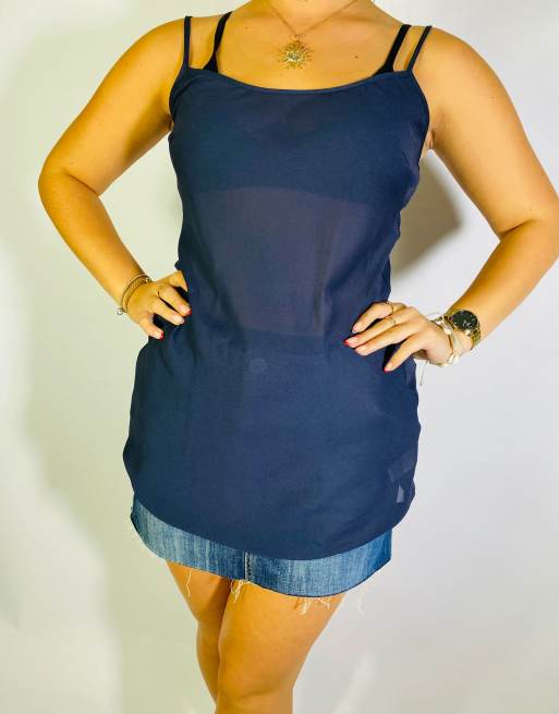 Vintage Size S Y2K Sheer Cami Top In Blue