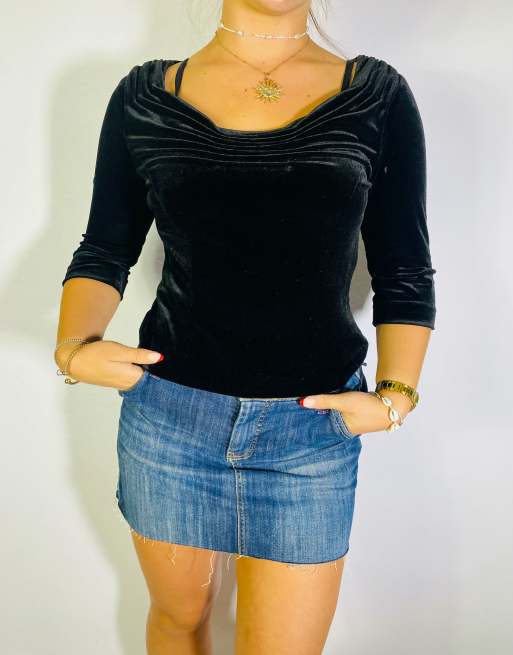 Vintage Size S Y2K Velvet Top In Black