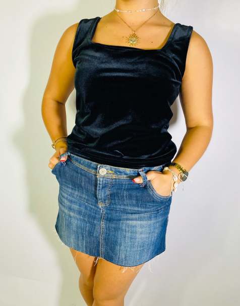 Vintage Size S Y2K Velvet Top In Black - view 1