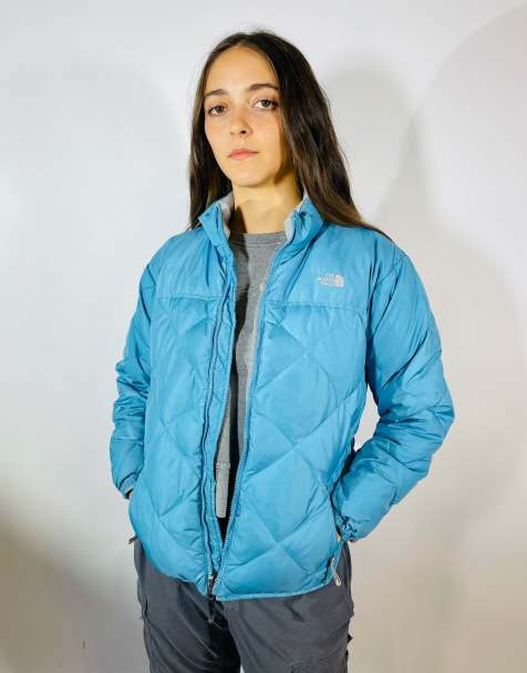 Vintage size small north face puffer coat in blue in green - view 1