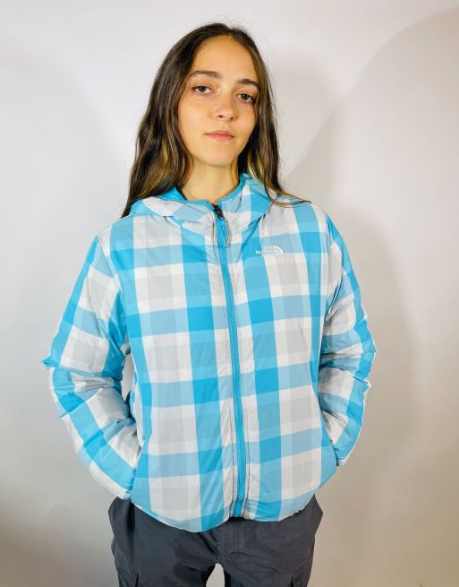 Vintage size small north face reversible puffer coat in blue in blue