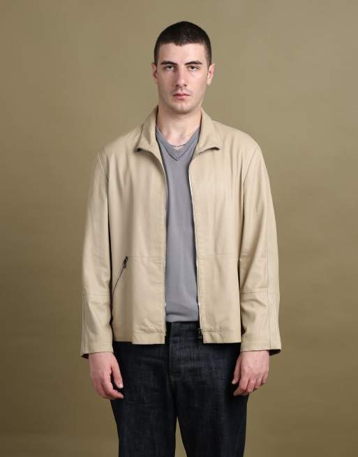 Vintage size XL Armani Collezioni leather biker jacket in beige, 1 of 7