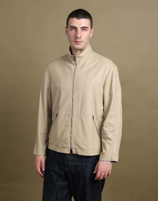 Vintage size XL Armani Collezioni leather biker jacket in beige, 2 of 7