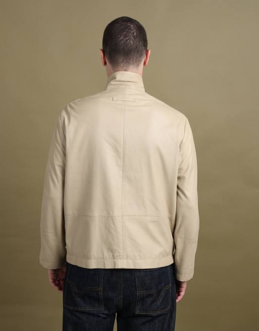 Vintage size XL Armani Collezioni leather biker jacket in beige, 5 of 7