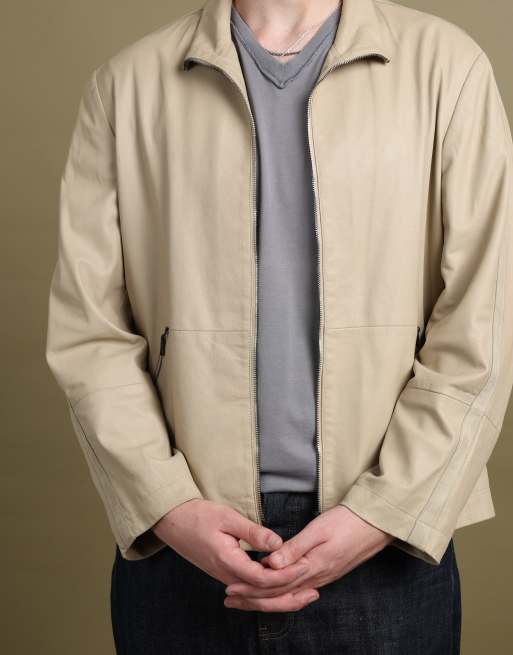 Vintage size XL Armani Collezioni leather biker jacket in beige, 7 of 7