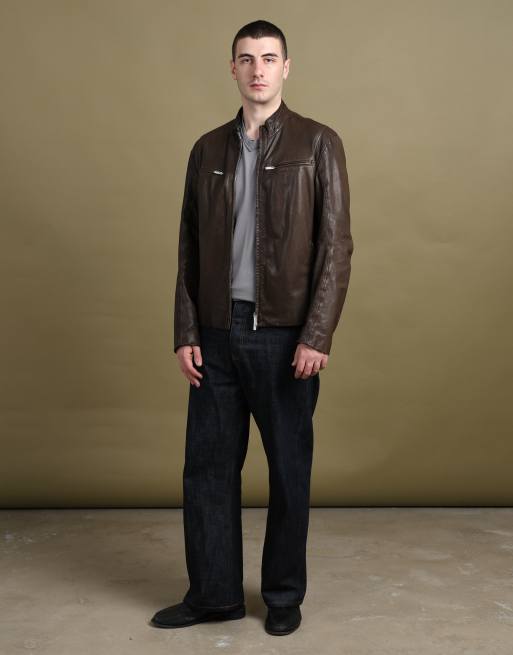 Vintage size XL Armani Collezioni leather bomber jacket in brown, 1 of 7