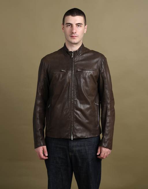 Vintage size XL Armani Collezioni leather bomber jacket in brown, 3 of 7