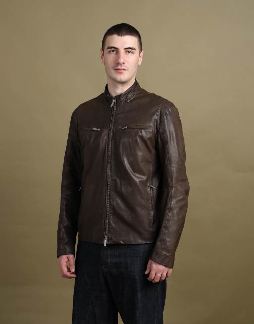 Vintage size XL Armani Collezioni leather bomber jacket in brown, 4 of 7