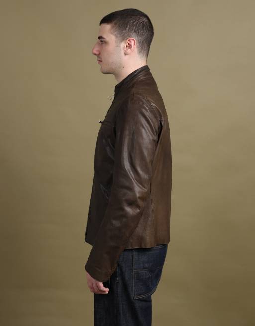 Vintage size XL Armani Collezioni leather bomber jacket in brown, 5 of 7